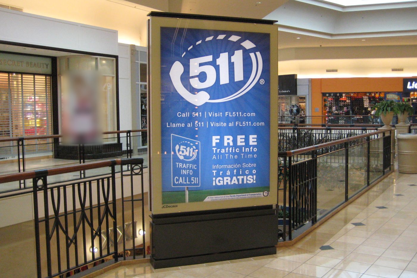 Florida 511 backlit mall directory kiosk display in a JCDecaux kiosk